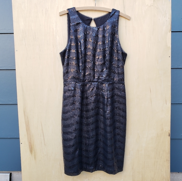 BCBGMaxAzria Black NERA Sequin Open Back Dress -10 - Picture 2 of 16